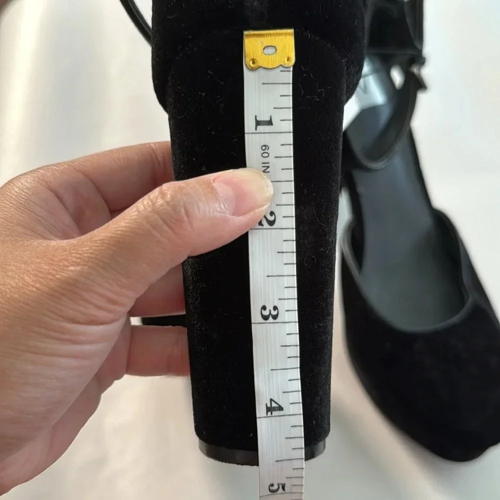 DV Dolce Vita Suede Ankle Strap Blocked platform black Heels Pumps size 9 1/2